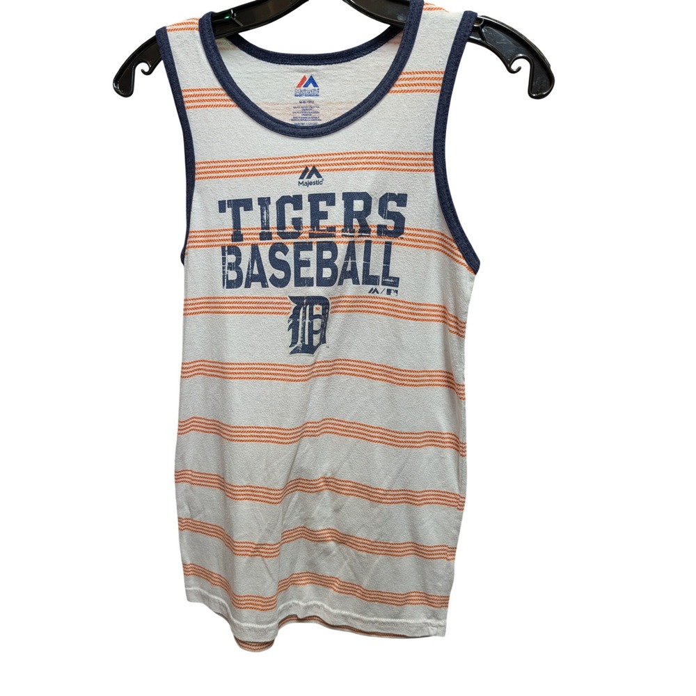 Majestic Detroit Tigers Tank Top Kids M 10/12 White Good Striped MLB Baseball